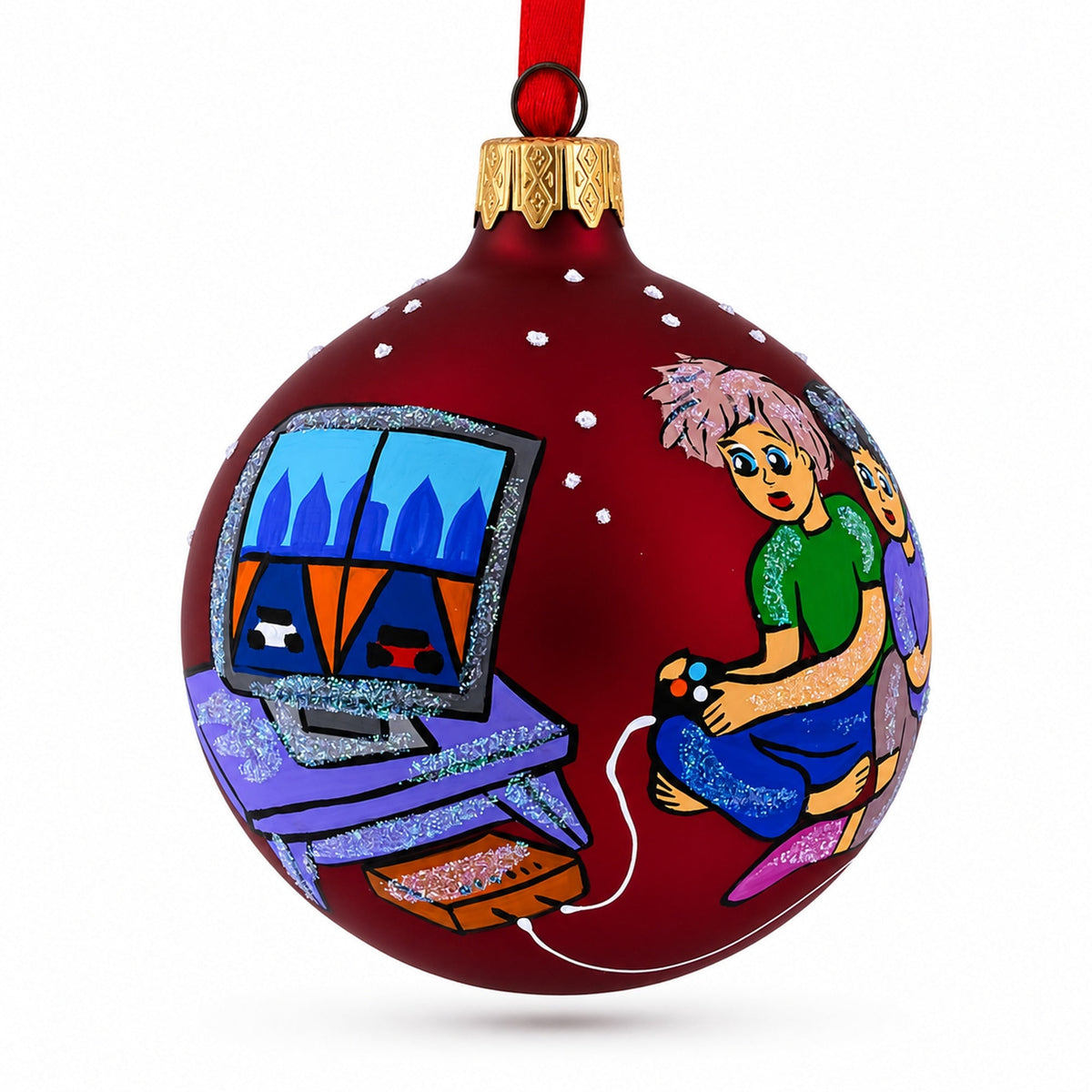 Video Gamer Glass Ball Christmas Ornament 3.25 Inches