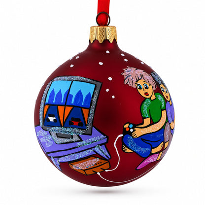 Video Gamer Glass Ball Christmas Ornament 3.25 Inches
