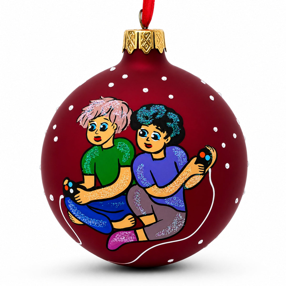 Video Gamer Glass Ball Christmas Ornament 3.25 Inches
