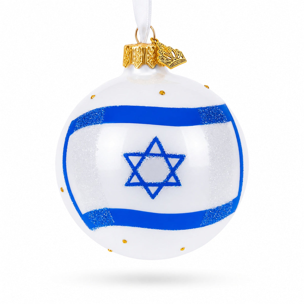 Flag of Israel Glass Ball Christmas Ornament 3.25 Inches