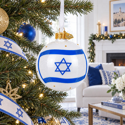 Flag of Israel Glass Ball Christmas Ornament 3.25 Inches