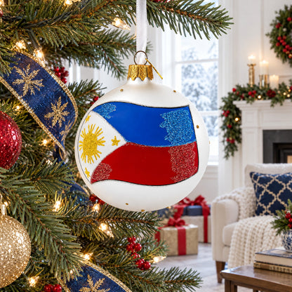 Flag of Philippines Glass Ball Christmas Ornament 3.25 Inches
