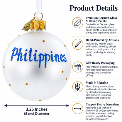 Flag of Philippines Glass Ball Christmas Ornament 3.25 Inches