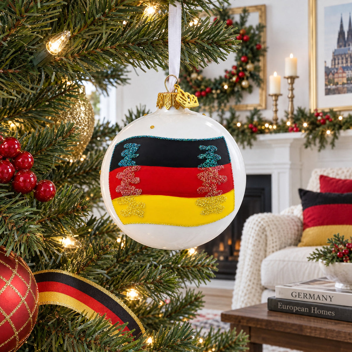 Flag of Germany Glass Ball Christmas Ornament 3.25 Inches