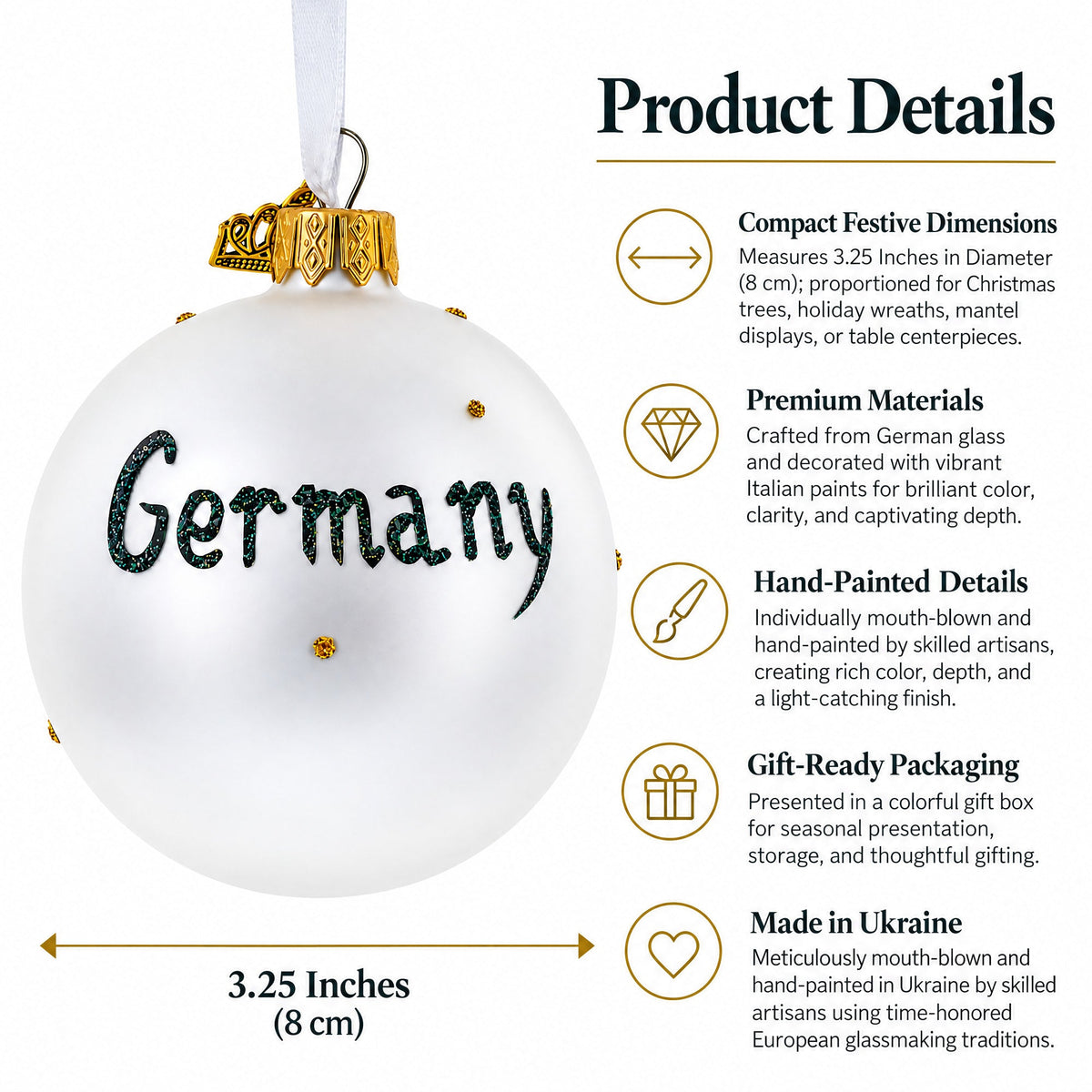 Flag of Germany Glass Ball Christmas Ornament 3.25 Inches