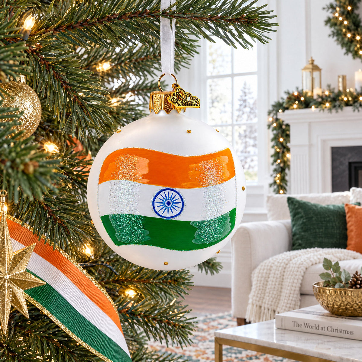 Flag of India Glass Ball Christmas Ornament 3.25 Inches