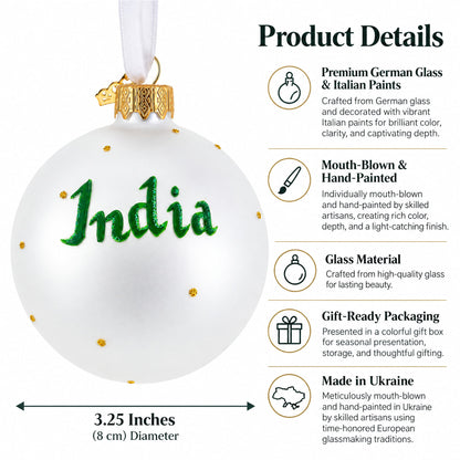Flag of India Glass Ball Christmas Ornament 3.25 Inches