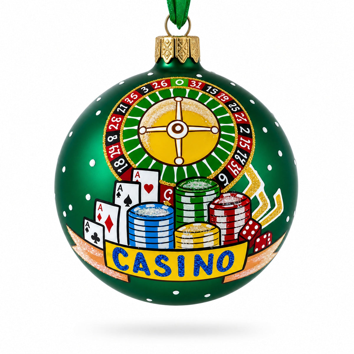 Casino Roulette Table Glass Ball Christmas Ornament 3.25 Inches