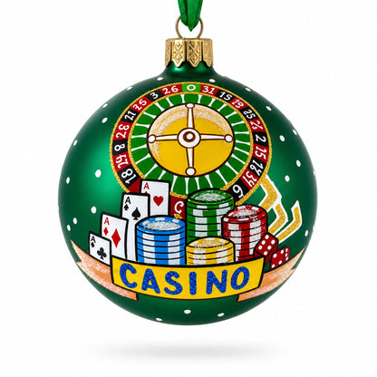 Casino Roulette Table Glass Ball Christmas Ornament 3.25 Inches