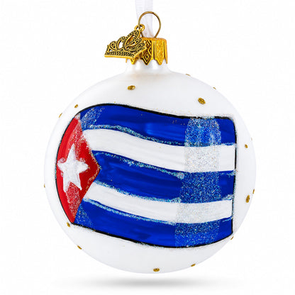Flag of Cuba Glass Ball Christmas Ornament 3.25 Inches (Made in Ukraine)
