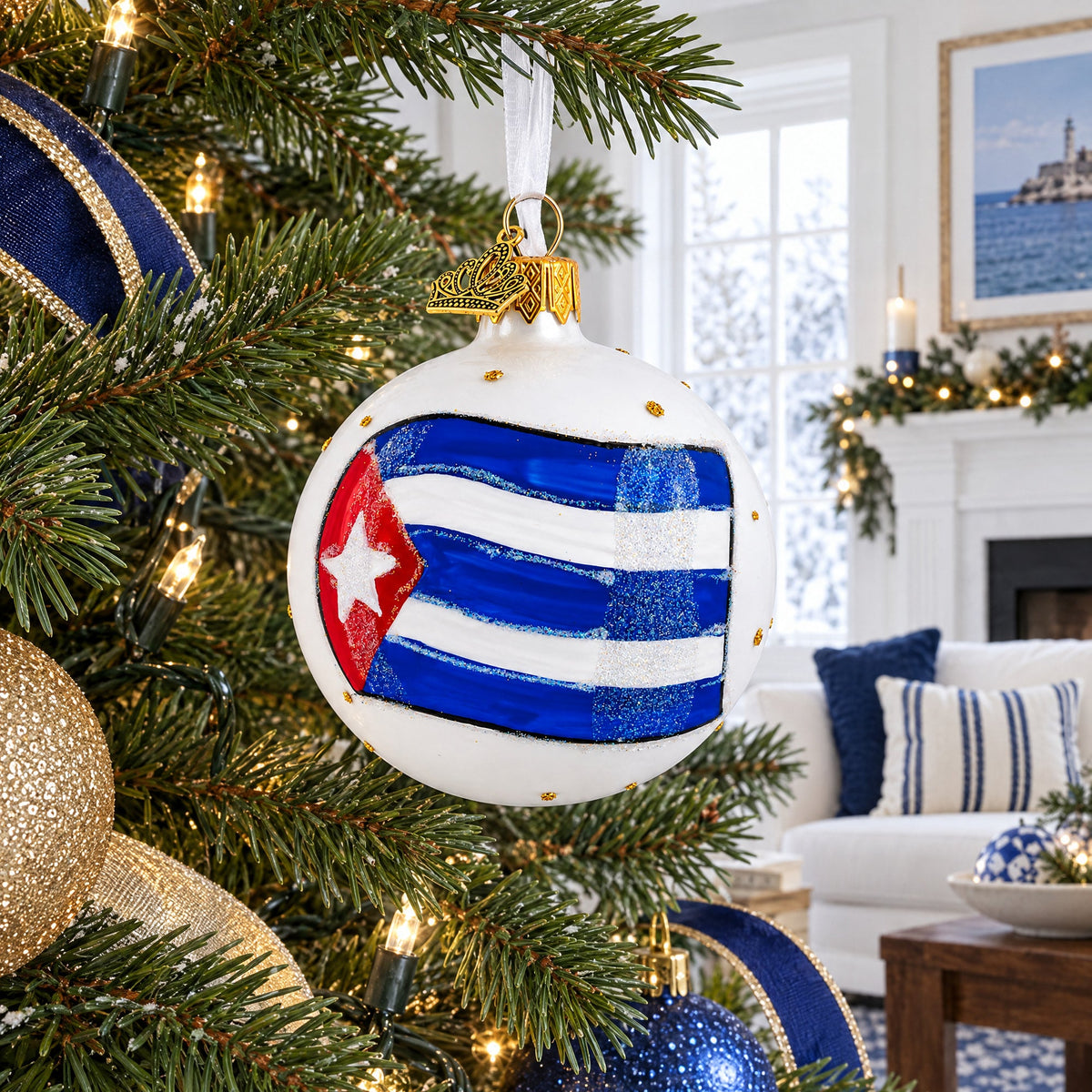 Flag of Cuba Glass Ball Christmas Ornament 3.25 Inches (Made in Ukraine)