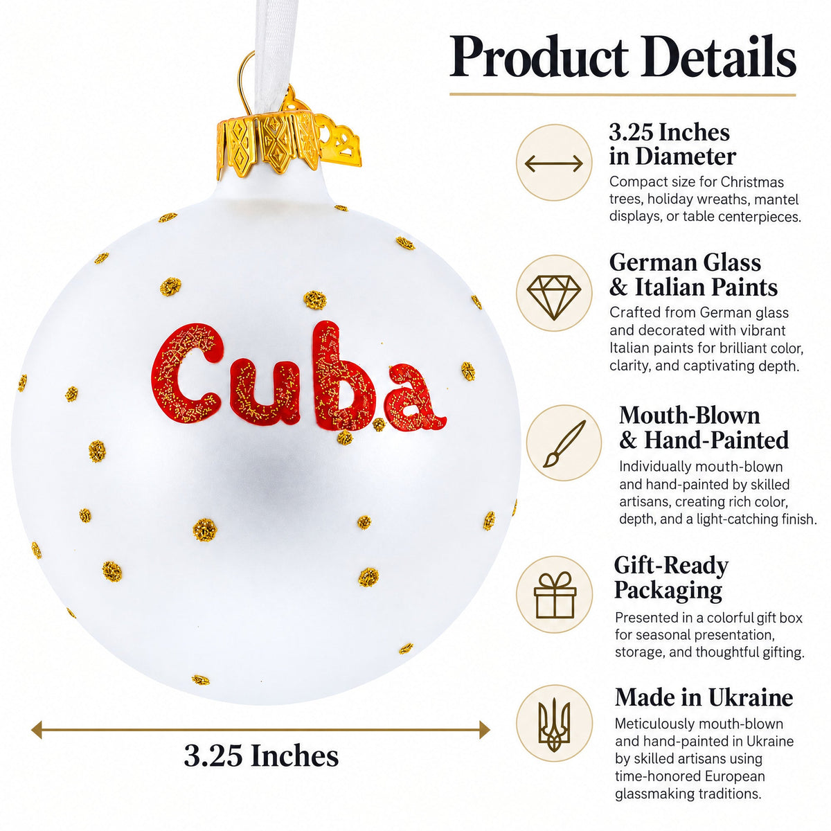 Flag of Cuba Glass Ball Christmas Ornament 3.25 Inches (Made in Ukraine)