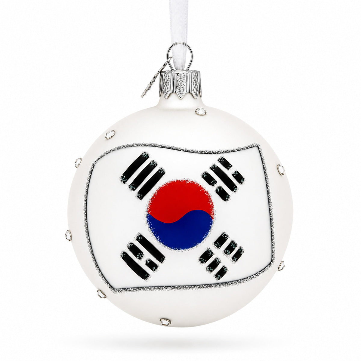 Flag of South Korea Glass Ball Christmas Ornament 3.25 Inches