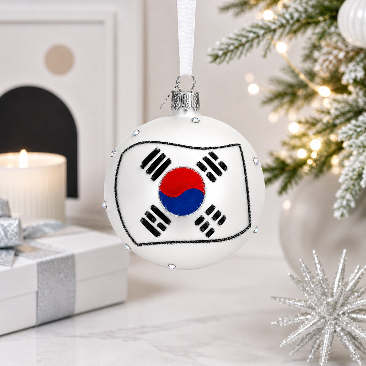 Flag of South Korea Glass Ball Christmas Ornament 3.25 Inches