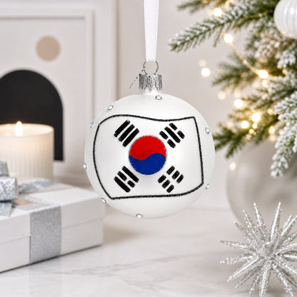 Flag of South Korea Glass Ball Christmas Ornament 3.25 Inches