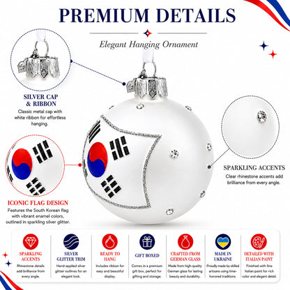 Flag of South Korea Glass Ball Christmas Ornament 3.25 Inches