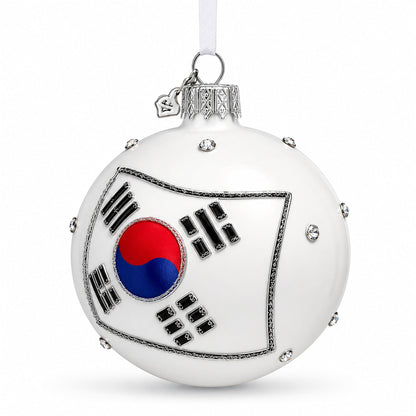 Flag of South Korea Glass Ball Christmas Ornament 3.25 Inches