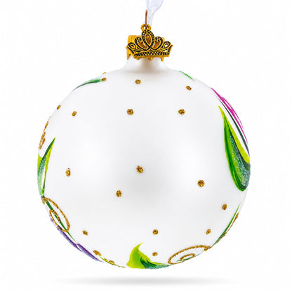 Tulip Bouquet on White Glass Ball Christmas Ornament 3.25 Inches