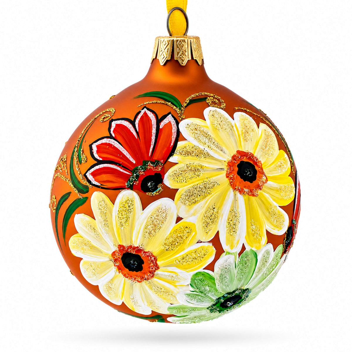Gerbera Daisies Glass Ball Christmas Ornament 3.25 Inches