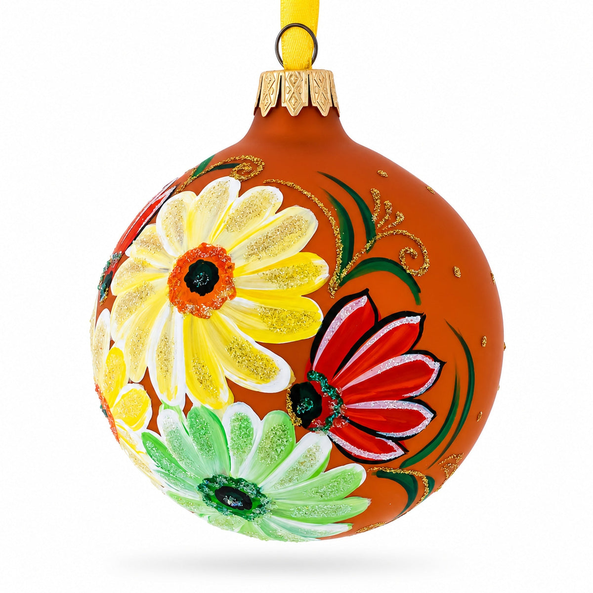 Gerbera Daisies Glass Ball Christmas Ornament 3.25 Inches