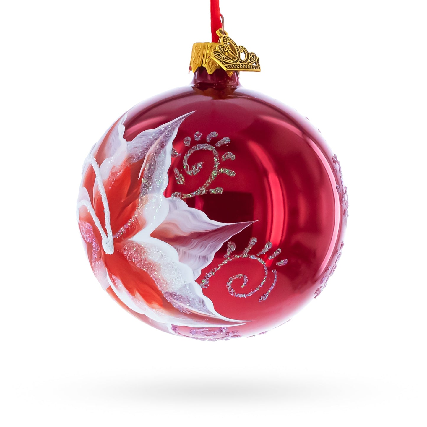 Red Lilies Glass Ball Christmas Ornament 3.25 Inches
