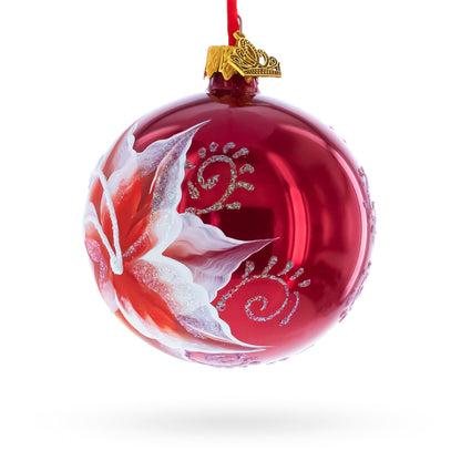 Red Lilies Glass Ball Christmas Ornament 3.25 Inches