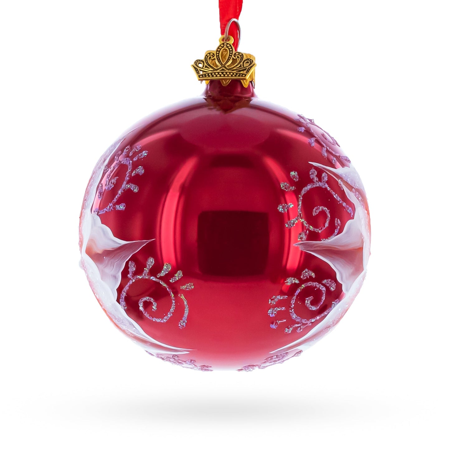 Red Lilies Glass Ball Christmas Ornament 3.25 Inches