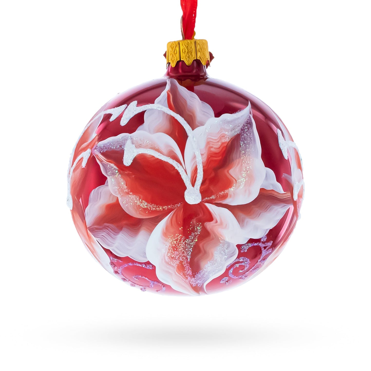 Red Lilies Glass Ball Christmas Ornament 3.25 Inches