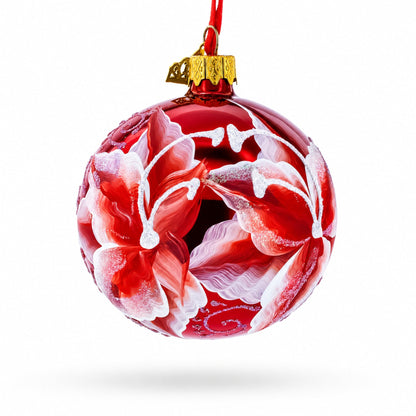 Red Lilies Glass Ball Christmas Ornament 3.25 Inches