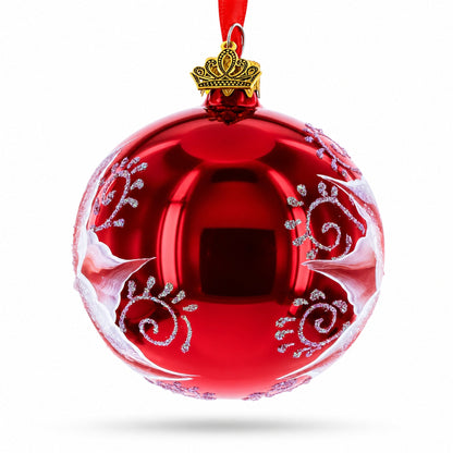 Red Lilies Glass Ball Christmas Ornament 3.25 Inches