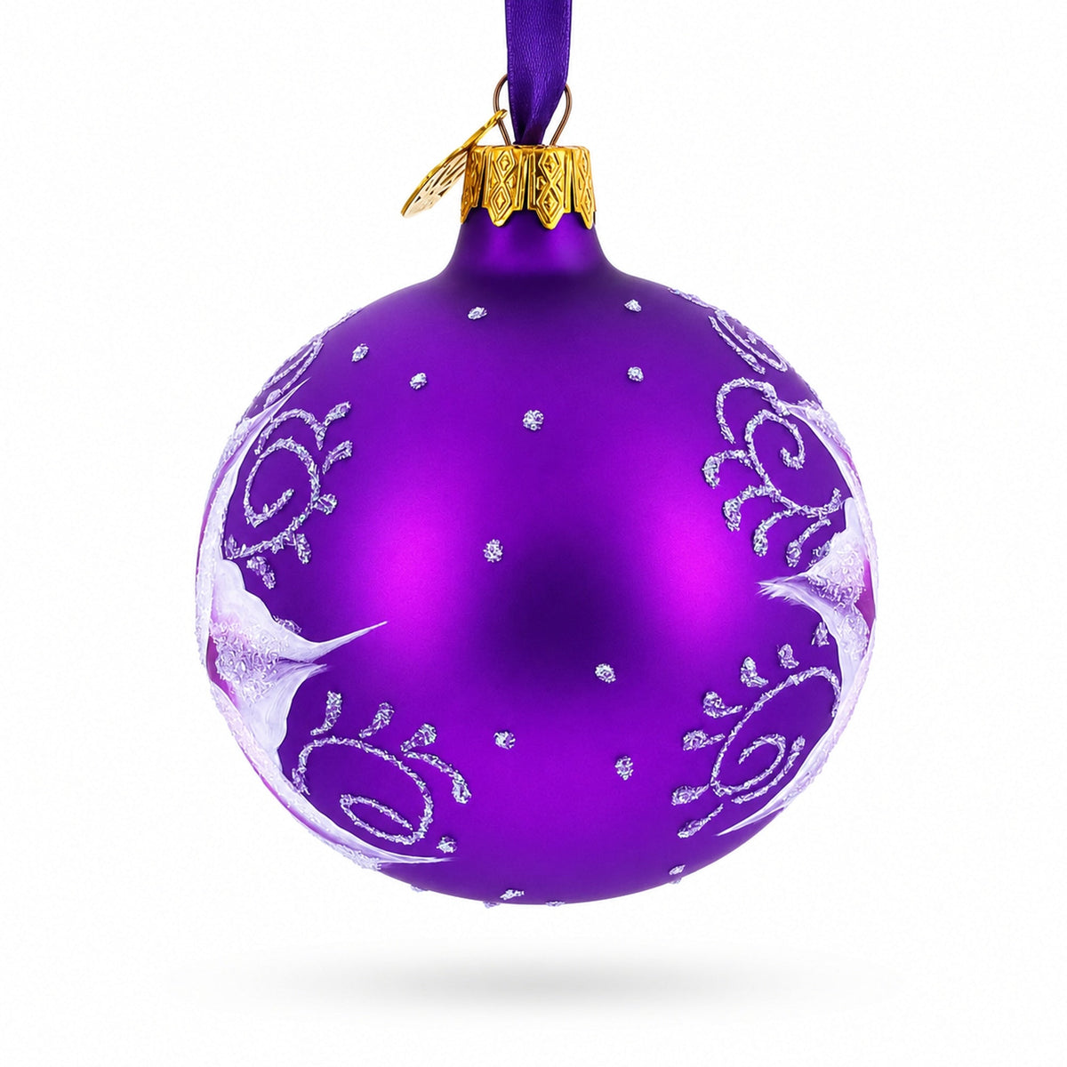 Purple Lily Blossoms Glass Ball Christmas Ornament 3.25 Inches