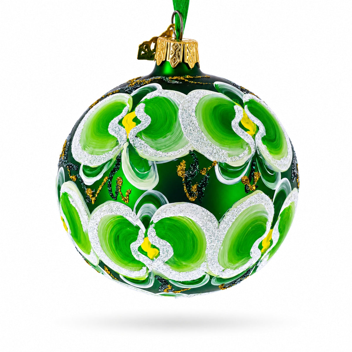 Green Orchid Elegance Glass Ball Christmas Ornament 3.25 Inches
