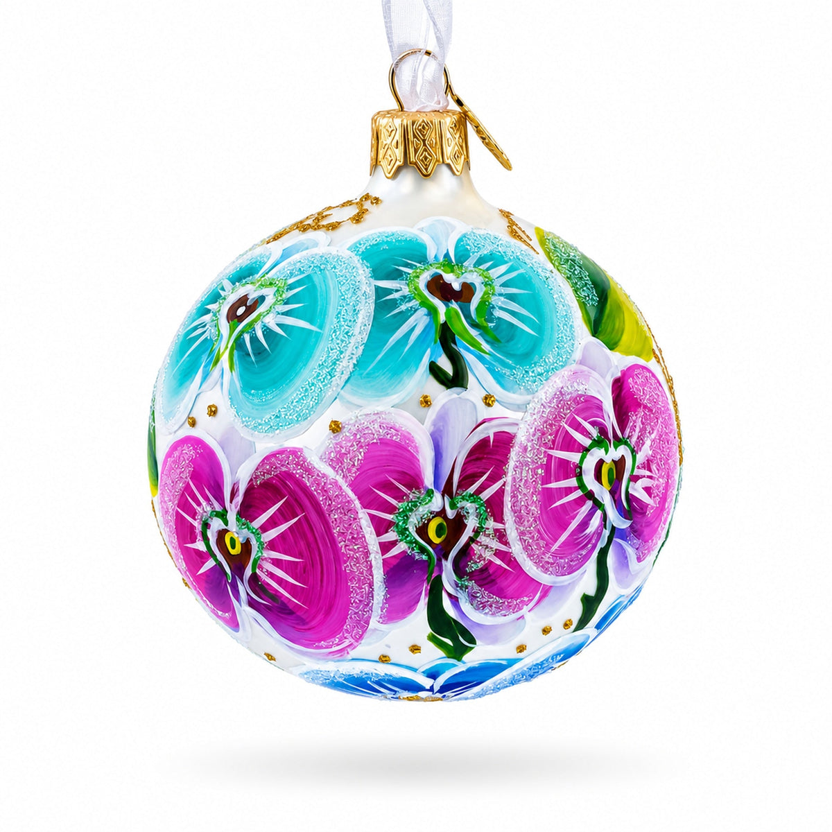Orchid Medley Glass Ball Christmas Ornament 3.25 Inches