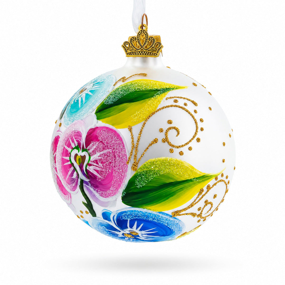Orchid Medley Glass Ball Christmas Ornament 3.25 Inches