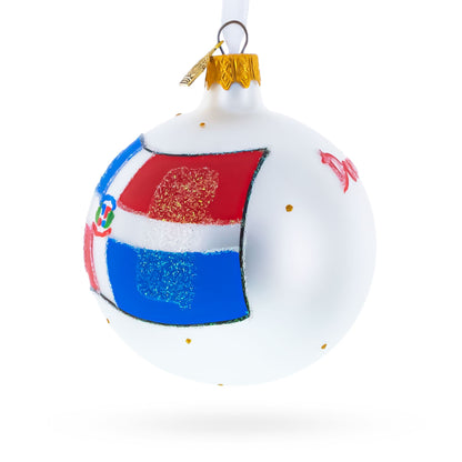 Flag of Dominican Republic Glass Ball Christmas Ornament 3.25 Inches