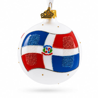 Flag of Dominican Republic Glass Ball Christmas Ornament 3.25 Inches