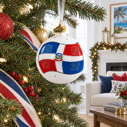 Flag of Dominican Republic Glass Ball Christmas Ornament 3.25 Inches