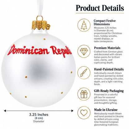 Flag of Dominican Republic Glass Ball Christmas Ornament 3.25 Inches
