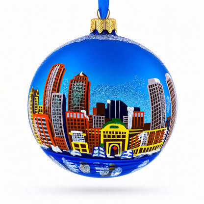 Boston, Massachusetts Glass Ball Christmas Ornament 3.25 Inches