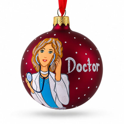 Doctor with Stethoscope Glass Ball Christmas Ornament 3.25 Inches