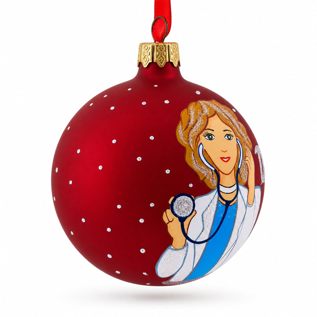 Doctor with Stethoscope Glass Ball Christmas Ornament 3.25 Inches