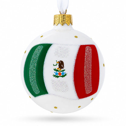 Flag of Mexico Glass Ball Christmas Ornament 3.25 Inches