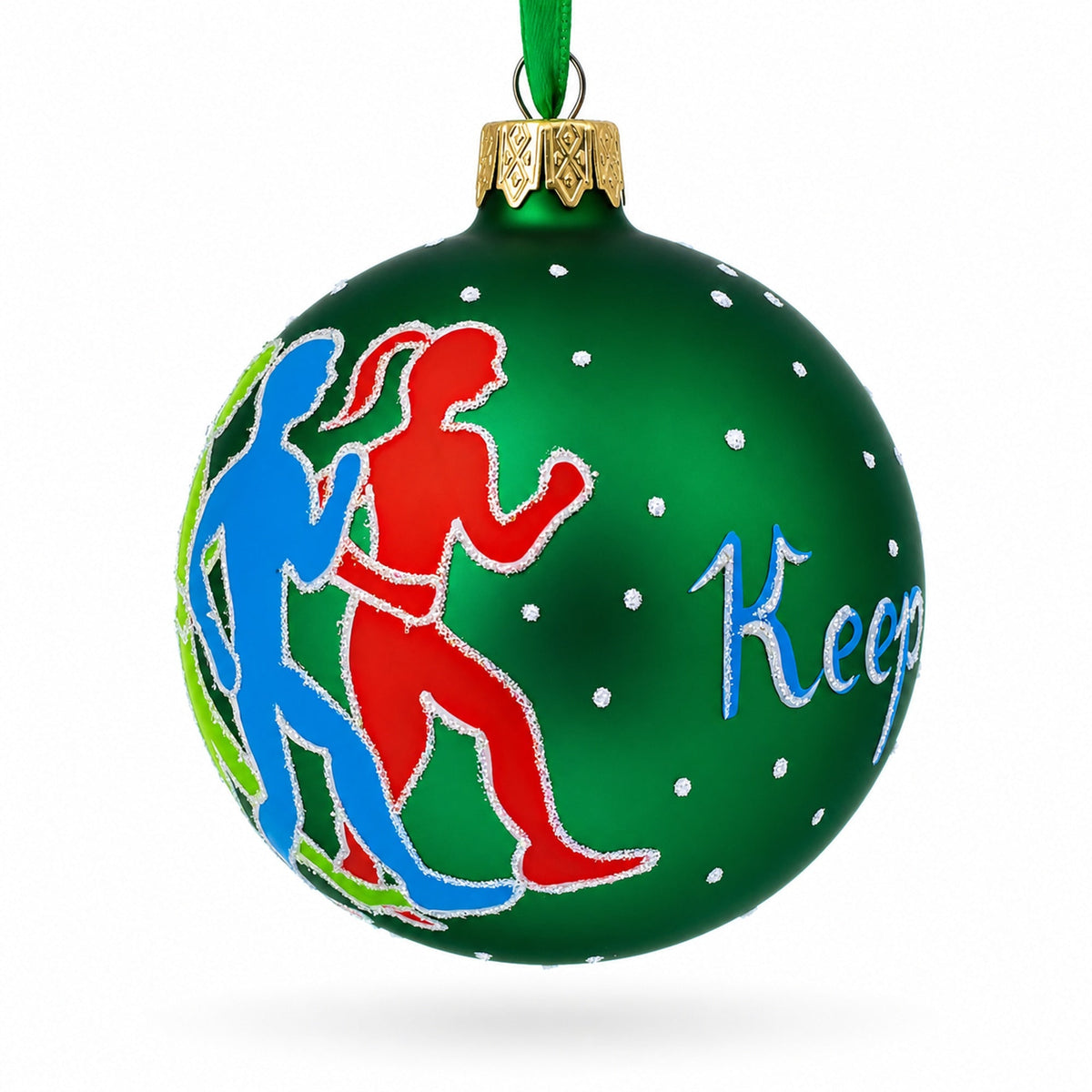 I Love Running Glass Ball Christmas Ornament 3.25 Inches