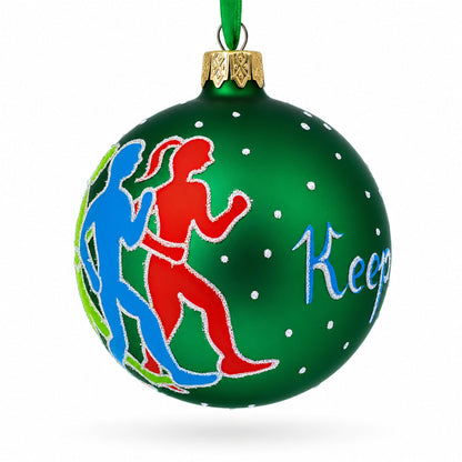 I Love Running Glass Ball Christmas Ornament 3.25 Inches