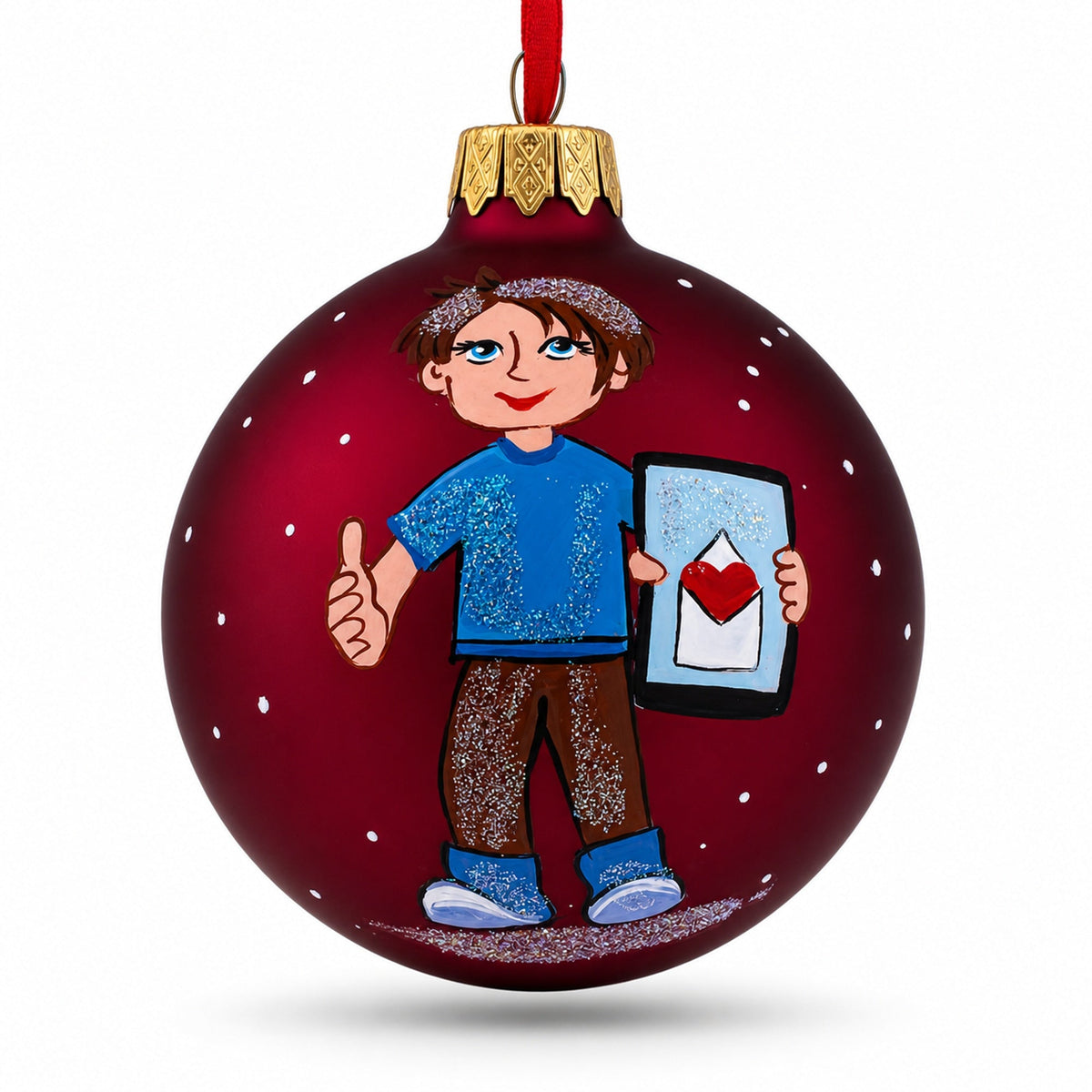 I Love my Phone Glass Ball Christmas Ornament 3.25 Inches