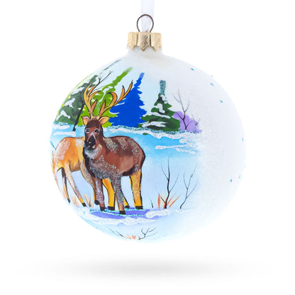 Majestic Deer in Winter Forest Glass Ball Christmas Ornament 4 Inches