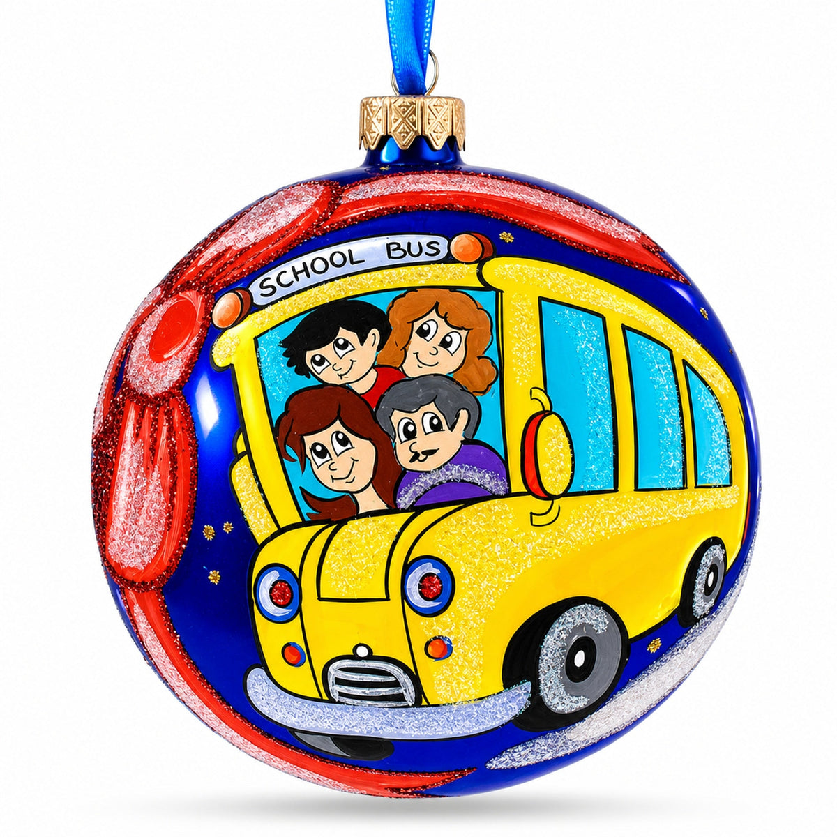 Yellow School Bus Glass Ball Christmas Ornament 4 Inches
