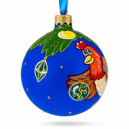 Hen Decorating the Tree Glass Christmas Ornament 3.25 Inches