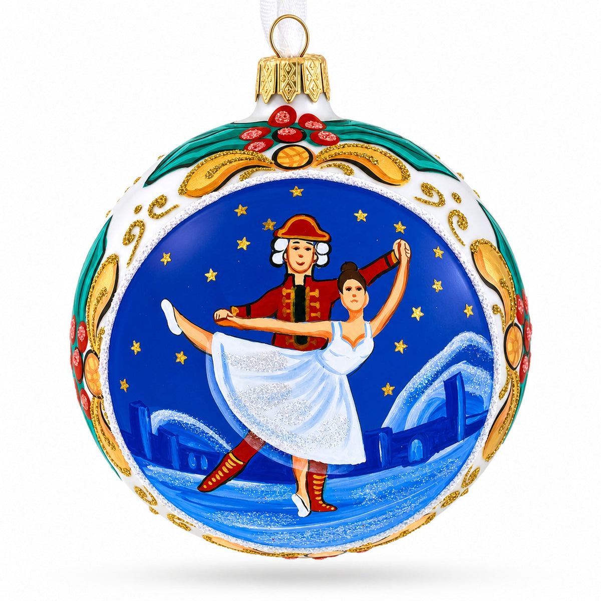 Ballet Dancers Glass Ball Christmas Ornament 4 Inches