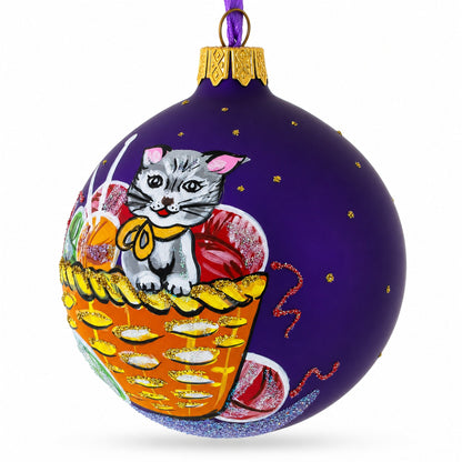Kitten with Yarn Balls Glass Christmas Ornament 3.25 Inches